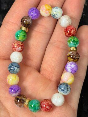 🩷2/$20✨ y2k Rainbow Multicolor Alcohol Ink Style Stretch Bracelet Vintage